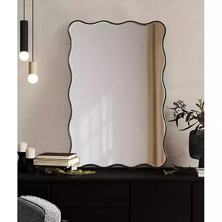 Black Wavy Beveled Rectangular Wall Mirror