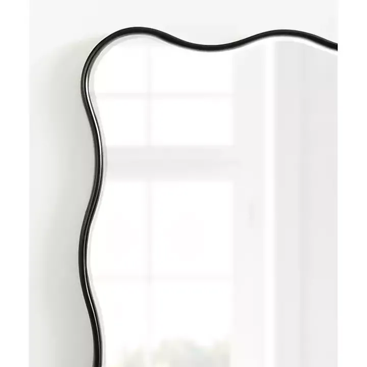 Black Wavy Beveled Rectangular Wall Mirror