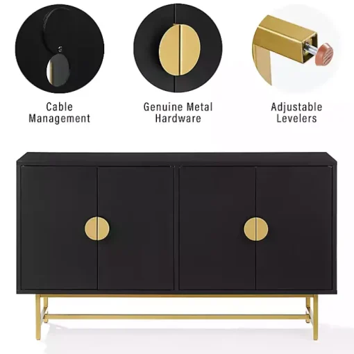 Black Wood & Gold Metal Sideboard