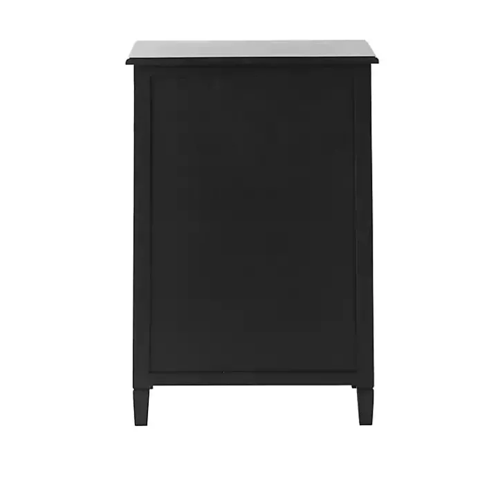 Black Wood & Natural Rattan Wine Bottle Cabinet