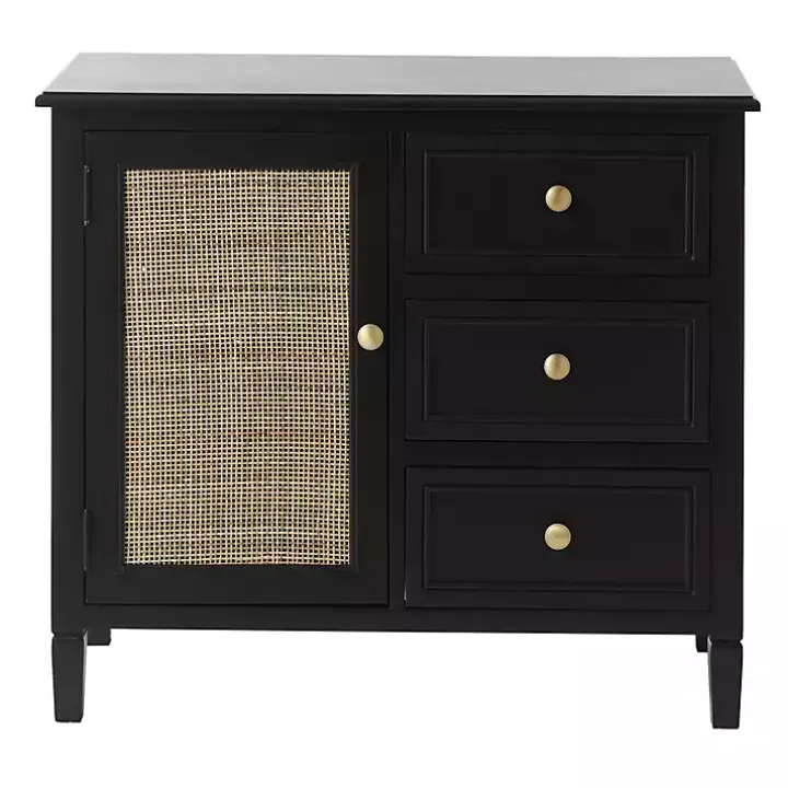 Black Wood and Natural Rattan Cabinet