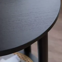 Black Wood and Rattan Boho Accent Table