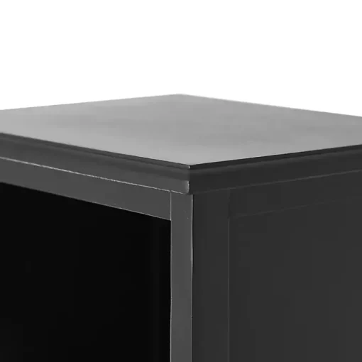 Black Wood and Rattan 3-Tier Bookcase