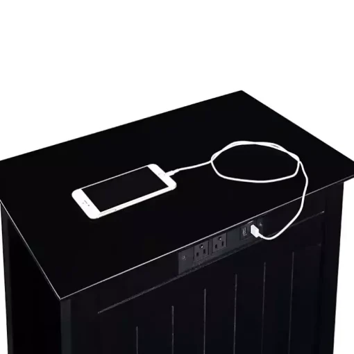 Black Wood Charging Open Accent Table