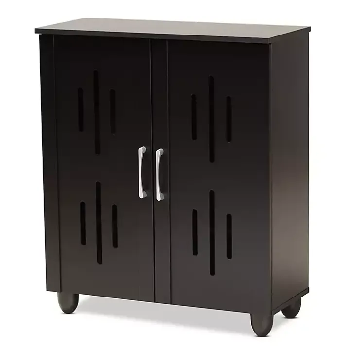Black Wood Cut-Out Shoe Storage Cabinet