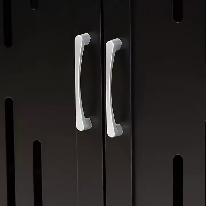 Black Wood Cut-Out Shoe Storage Cabinet