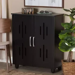 Black Wood Cut-Out Shoe Storage Cabinet