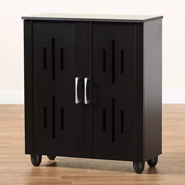 Black Wood Cut-Out Shoe Storage Cabinet