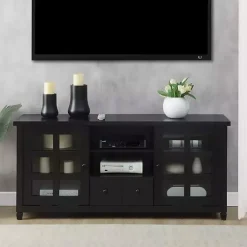 Black Wood 2-Door Windowpane Media Cabinet