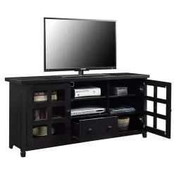 Black Wood 2-Door Windowpane Media Cabinet