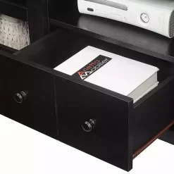 Black Wood 2-Door Windowpane Media Cabinet