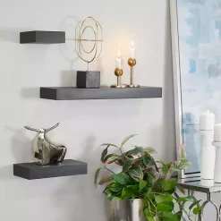 Black Wood Floating Shelves, Set of 3