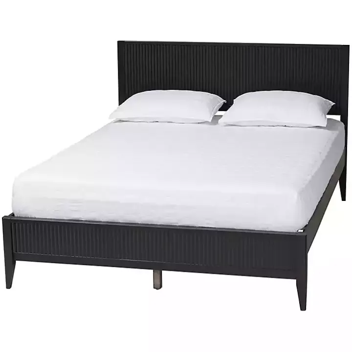 Black Wood Fluted Headboard Primrose King Bed