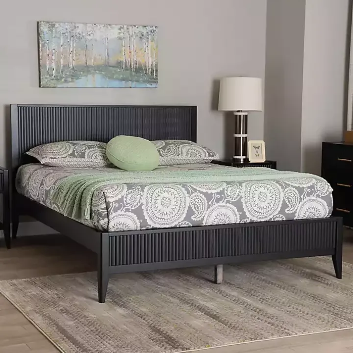 Black Wood Fluted Headboard Primrose King Bed
