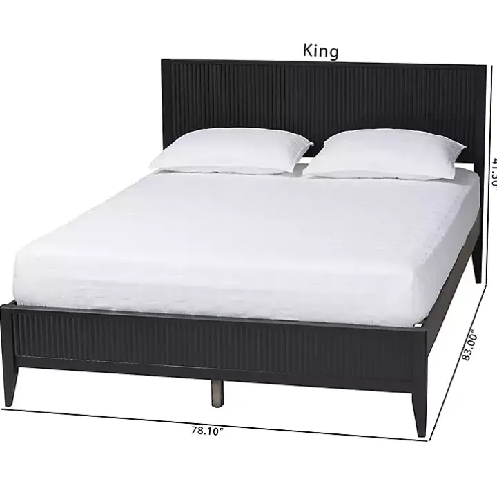 Black Wood Fluted Headboard Primrose King Bed
