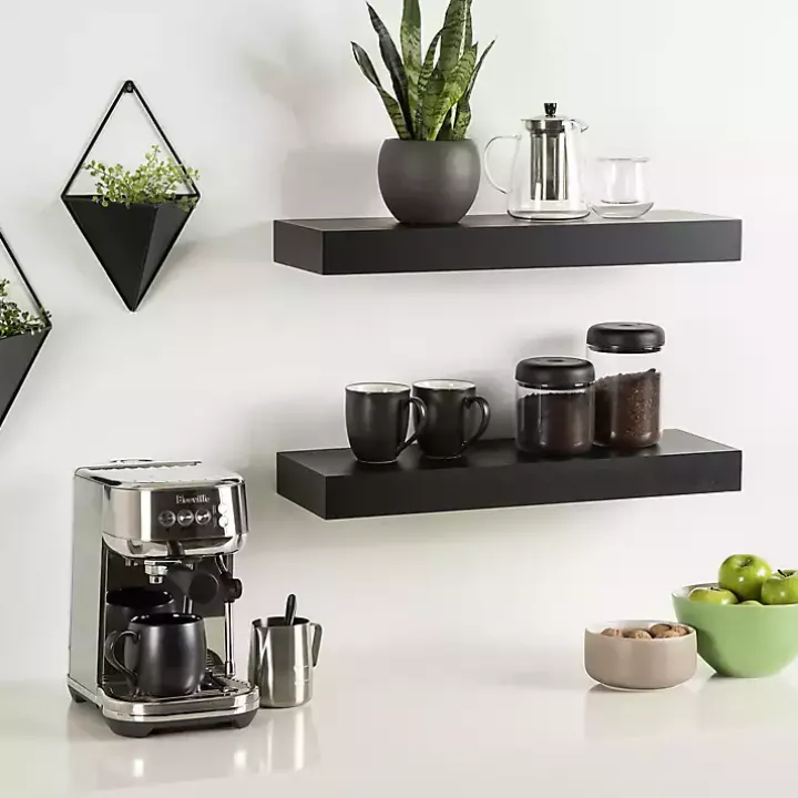 Black Wood 2-pc. Floating Shelves, 24 in.