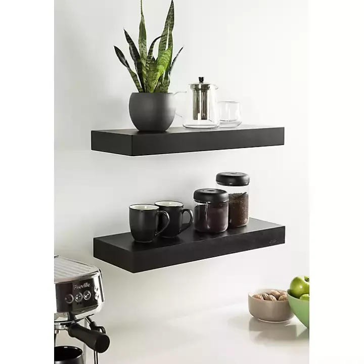 Black Wood 2-pc. Floating Shelves, 24 in.