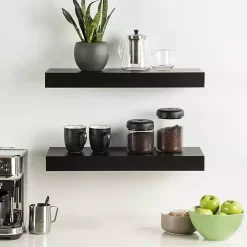 Black Wood 2-pc. Floating Shelves, 24 in.
