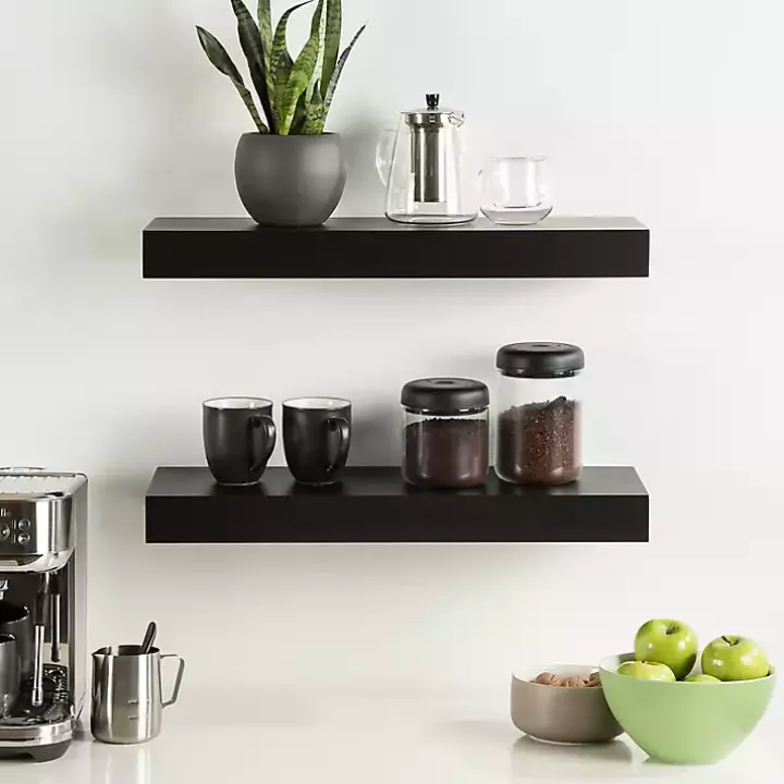 Black Wood 2-pc. Floating Shelves, 24 in.
