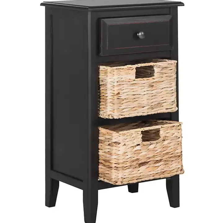 Black Wood Side Table with Baskets