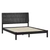 Black Wood Slatted Mid-Century Modern Queen Bed