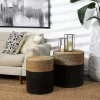 Black Wood Wrapped Rope Accent Tables, Set of 2