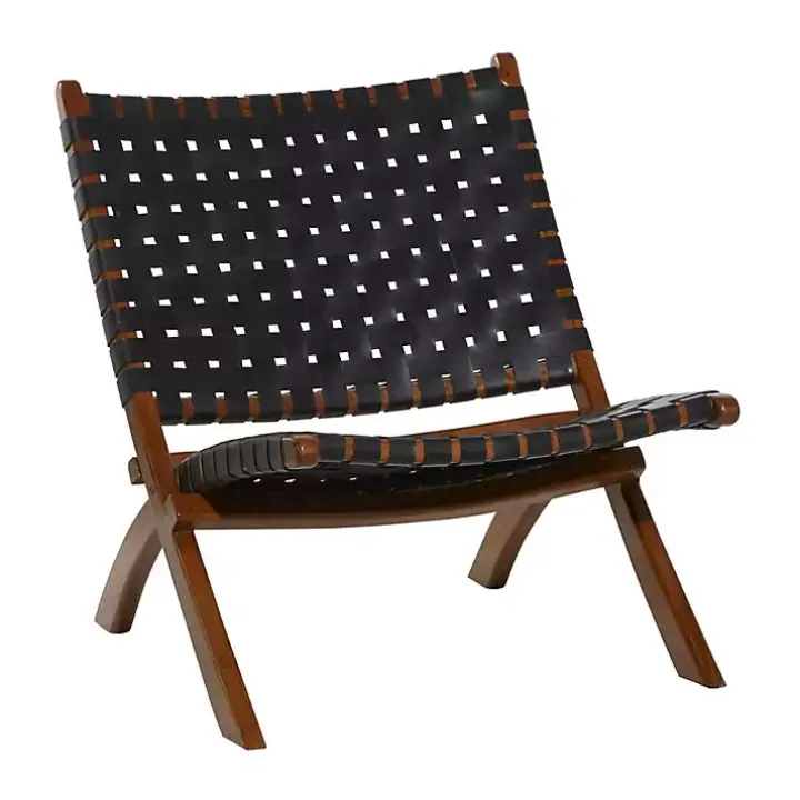 Black Woven Leather Folding Accent Chair