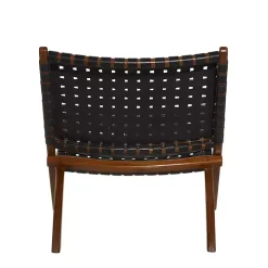 Black Woven Leather Folding Accent Chair