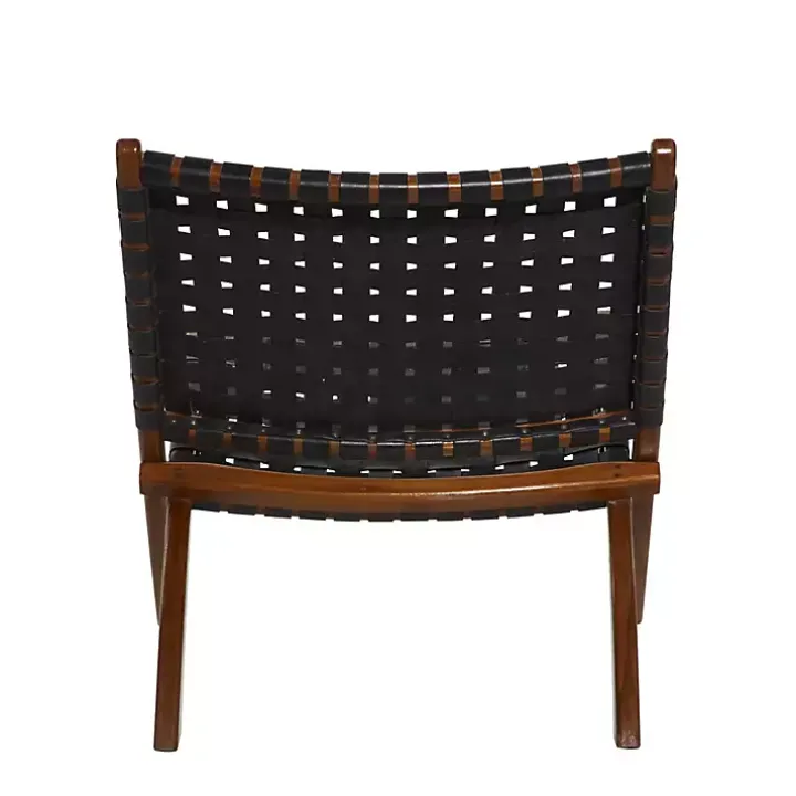 Black Woven Leather Folding Accent Chair