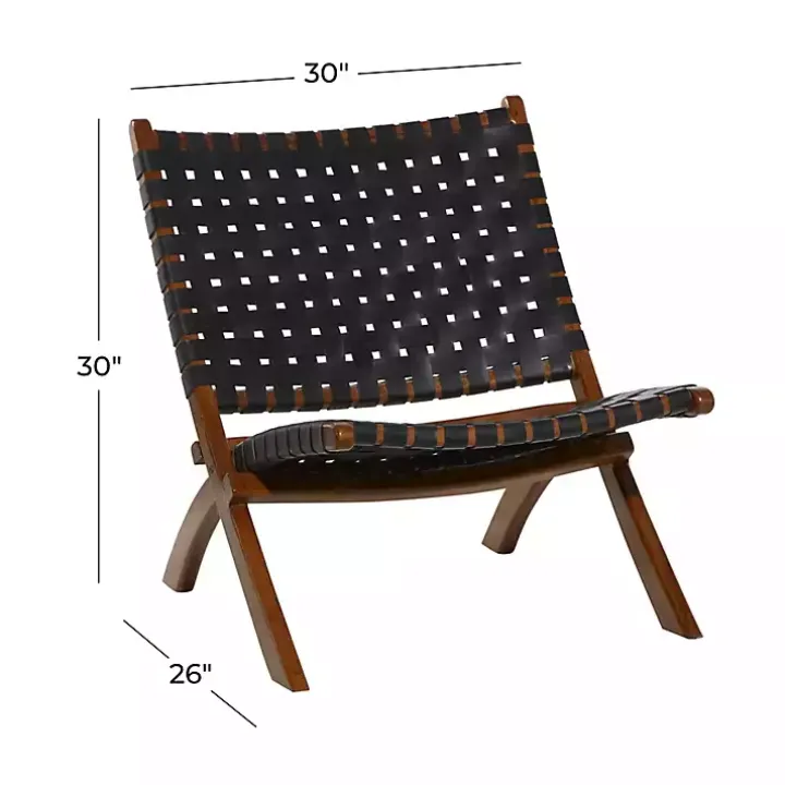 Black Woven Leather Folding Accent Chair