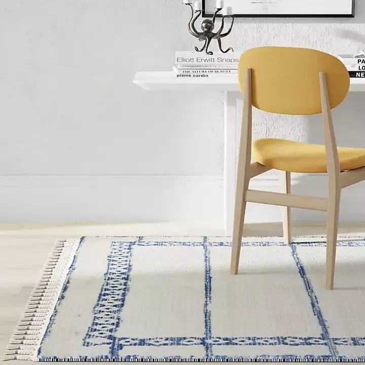 Blue & White Striped Block Border Area Rug, 8x10