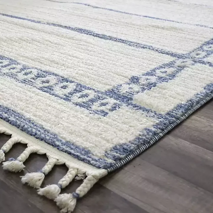 Blue & White Striped Block Border Area Rug, 8x10