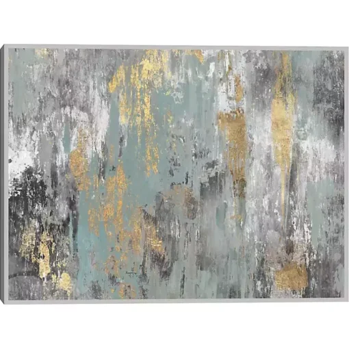 Blue and Gold Ikat Framed Canvas Art Print