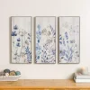Blue and Gray Floral Canvas Art Prints, Set of 3