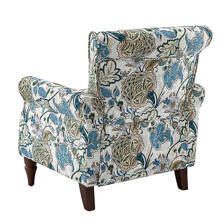Blue and Green Floral Upholstered Accent Chair
