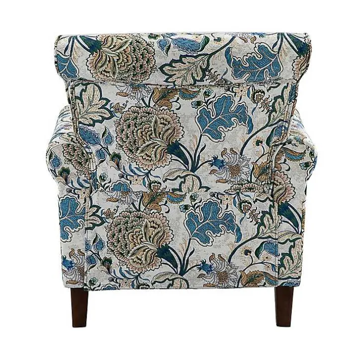 Blue and Green Floral Upholstered Accent Chair