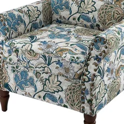 Blue and Green Floral Upholstered Accent Chair