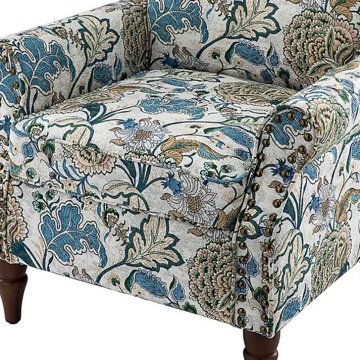 Blue and Green Floral Upholstered Accent Chair