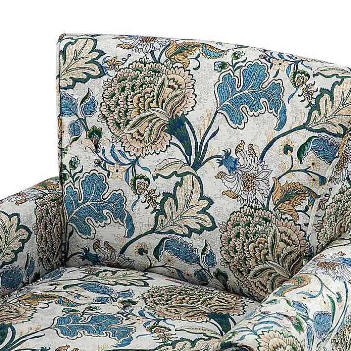 Blue and Green Floral Upholstered Accent Chair