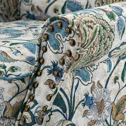 Blue and Green Floral Upholstered Accent Chair