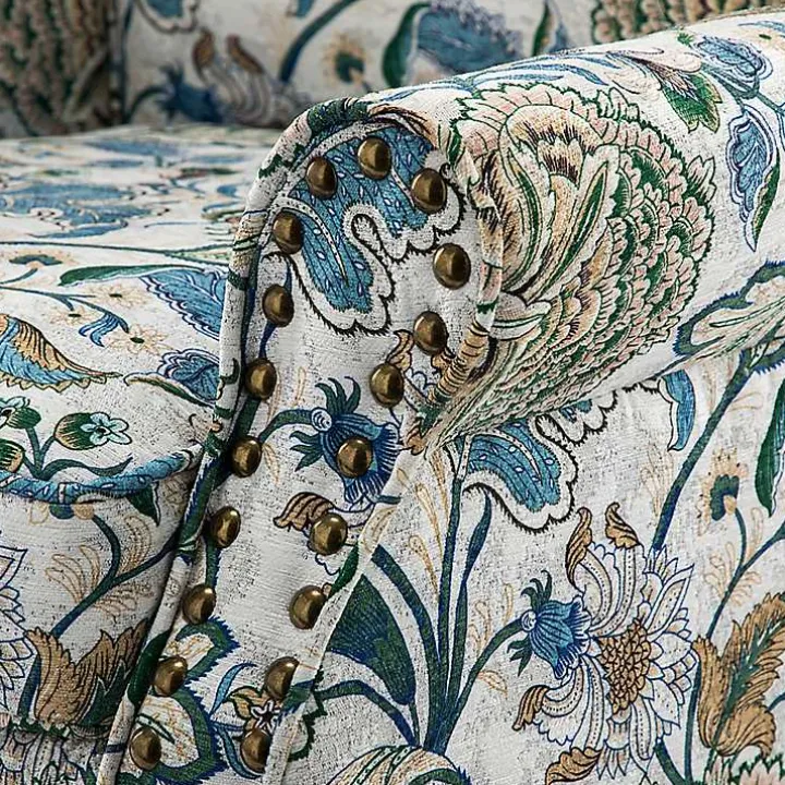 Blue and Green Floral Upholstered Accent Chair