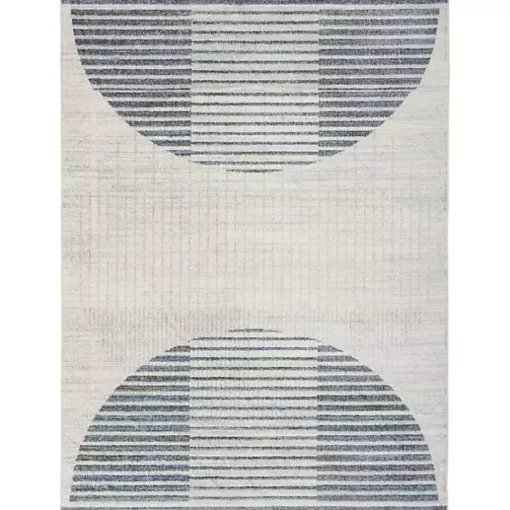 Blue and Ivory Half Moon Washable Area Rug, 5x7