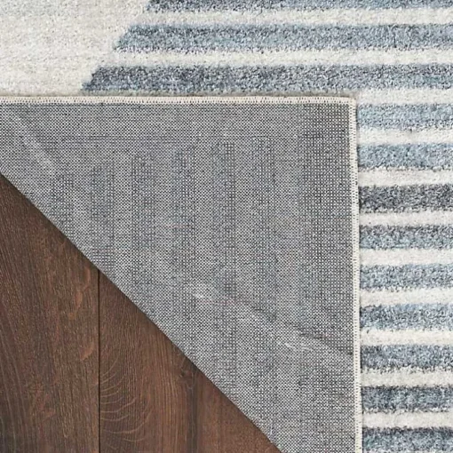 Blue and Ivory Half Moon Washable Area Rug, 5x7