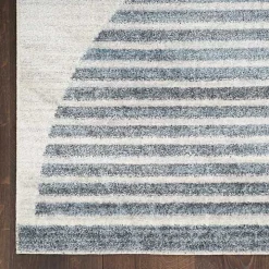 Blue and Ivory Half Moon Washable Area Rug, 5x7