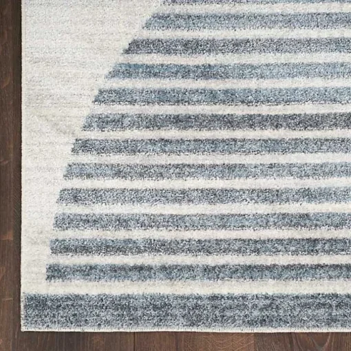 Blue and Ivory Half Moon Washable Area Rug, 5x7