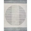 Blue and Ivory Linear Orb Washable Area Rug, 5x7