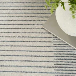 Blue and Ivory Linear Orb Washable Area Rug, 5x7