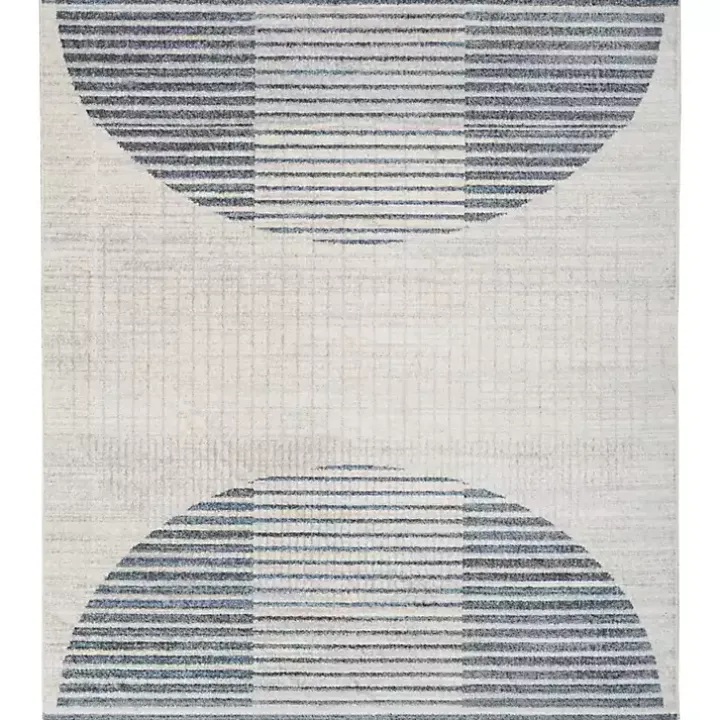 Blue and Ivory Striped Half Moon Area Rug, 8x10