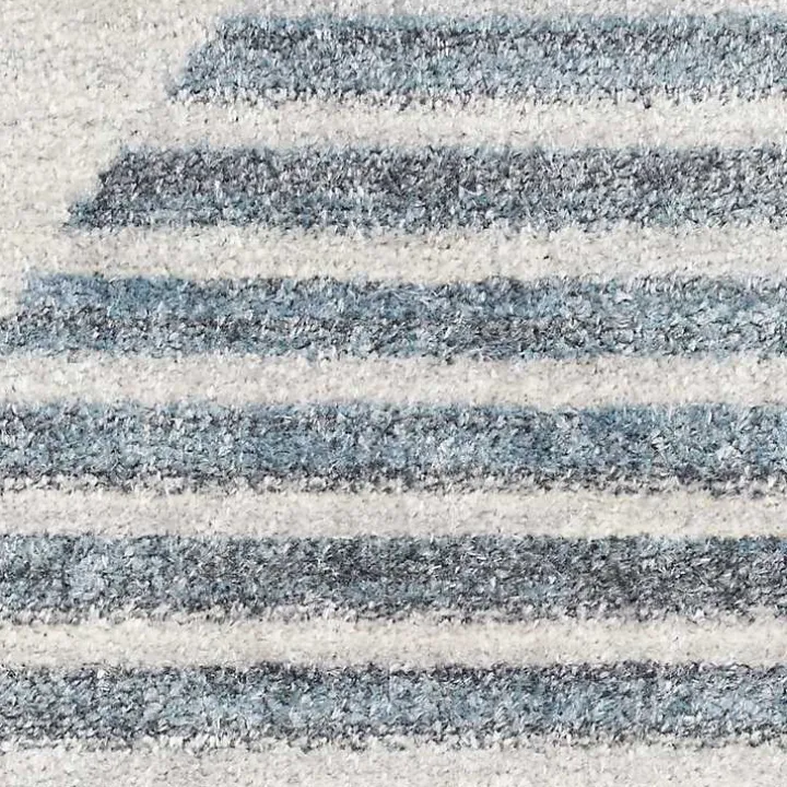 Blue and Ivory Striped Half Moon Area Rug, 8x10
