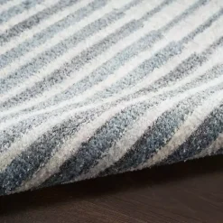 Blue and Ivory Striped Half Moon Area Rug, 8x10